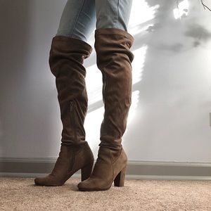 Taupe heeled thigh high Boots
